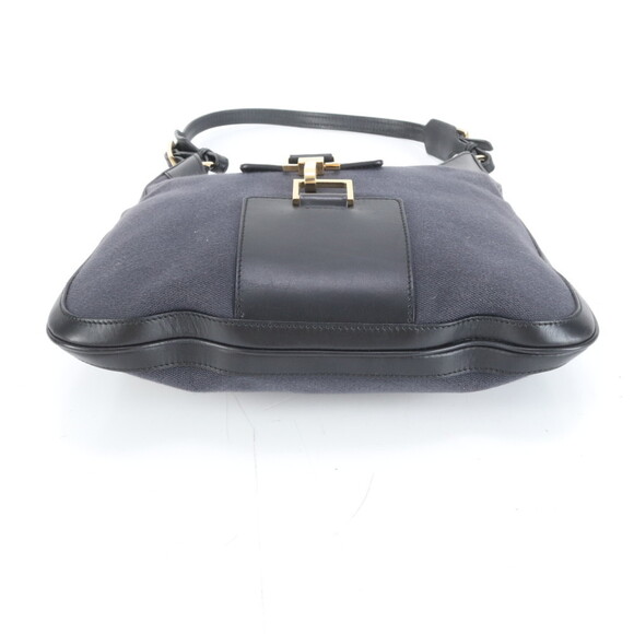 Gucci 001 4129 Leather Canvas Shoulder Bag Tote Handbag Black Women's - Picture 6 of 9